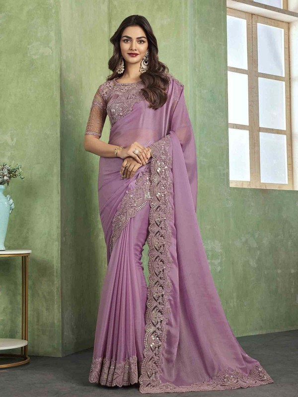 Lavender Chiffon Silk Saree